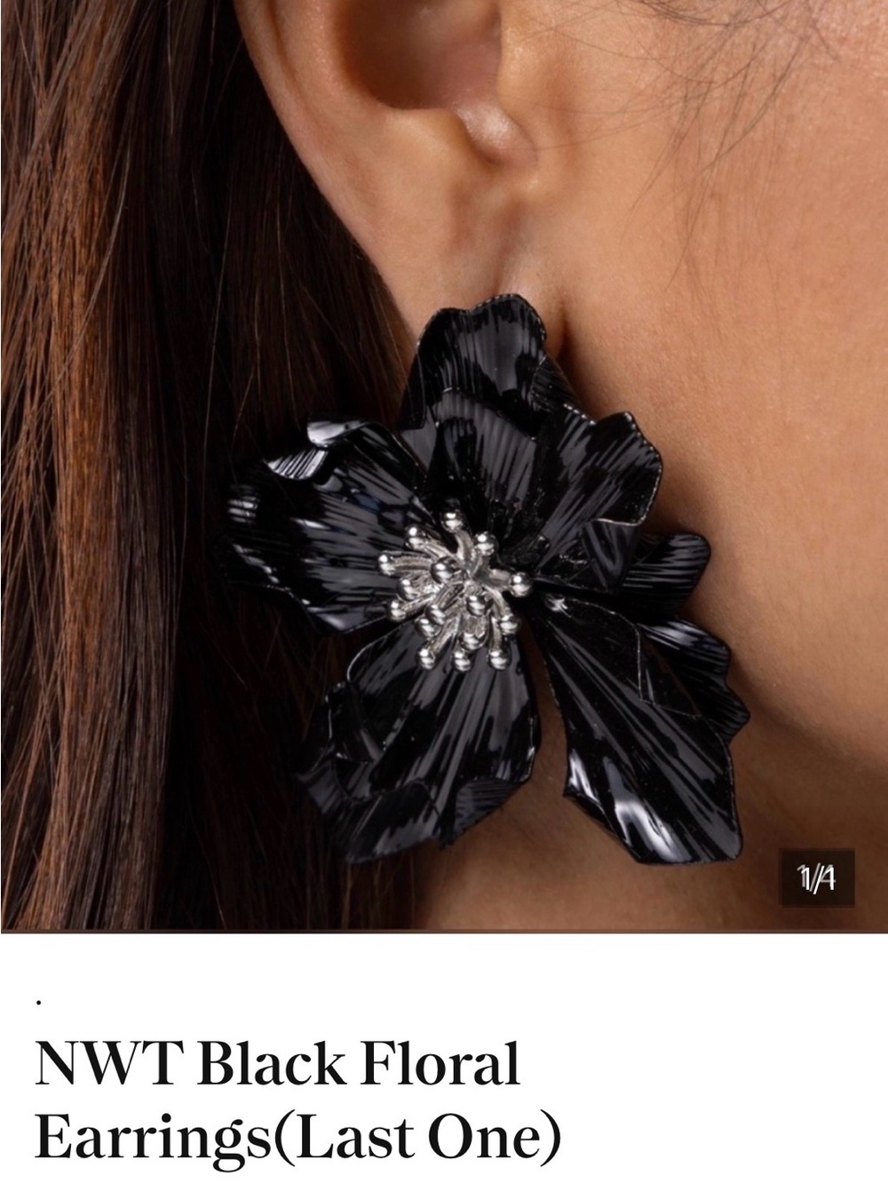 Black Floral Statement Earrings - Elegant Flower Design